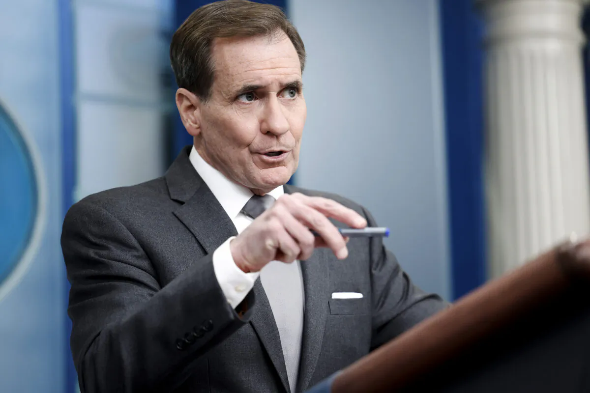 National Security Council Coordinator for Strategic Communications John Kirby speaks during a daily press briefing at the James S. Brady Press Briefing Room in the White House on March 21, 2023. (Anna Moneymaker/Getty Images)