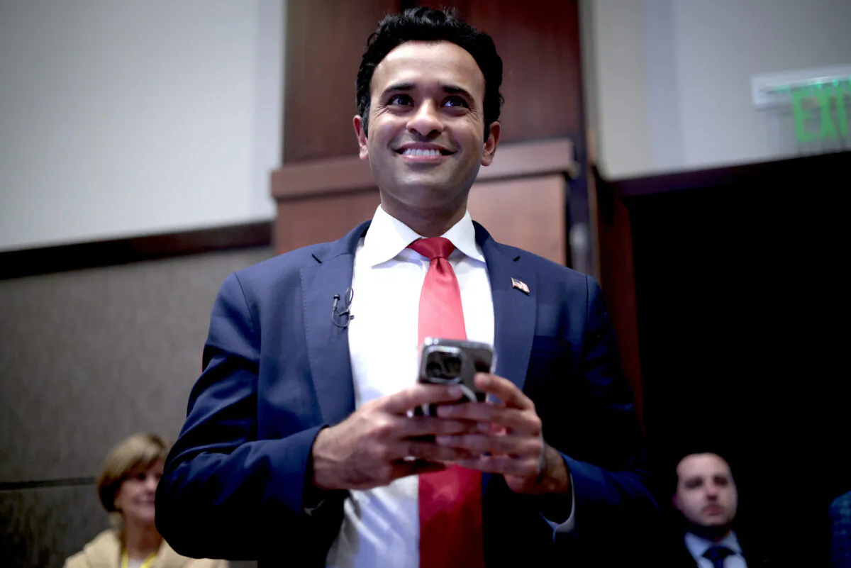 Republican presidential candidate Vivek Ramaswamy waits to take the stage in Charleston, S.C., on March 18, 2023. (Win McNamee/Getty Images)