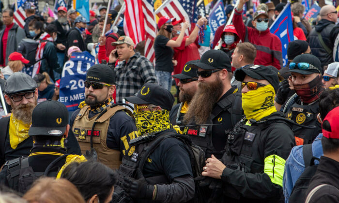 Members of the Proud Boys join supporters of President Donald Trump as they demonstrate in Washington on Dec. 12, 2020. (Jose Luis Magana/AFP via Getty Images)