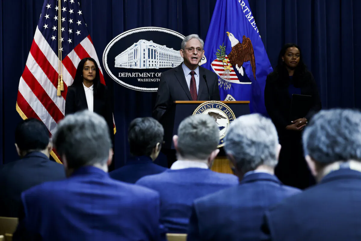 U.S. Attorney General Merrick Garland speaks during a press conference at the U.S. Department of Justice in Washington on March 7, 2023. (Anna Moneymaker/Getty Images)