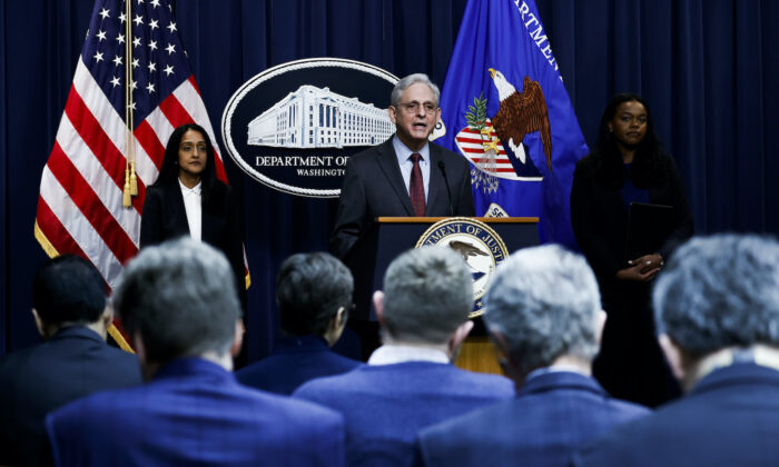 U.S. Attorney General Merrick Garland speaks during a press conference at the U.S. Department of Justice in Washington on March 7, 2023. (Anna Moneymaker/Getty Images)