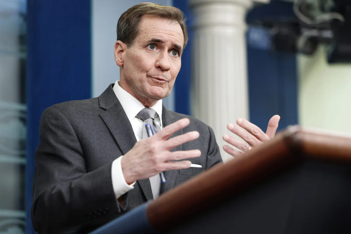 National Security Council Coordinator for Strategic Communications John Kirby speaks during a daily press briefing at the James S. Brady Press Briefing Room in the White House on March 21, 2023. (Anna Moneymaker/Getty Images)
