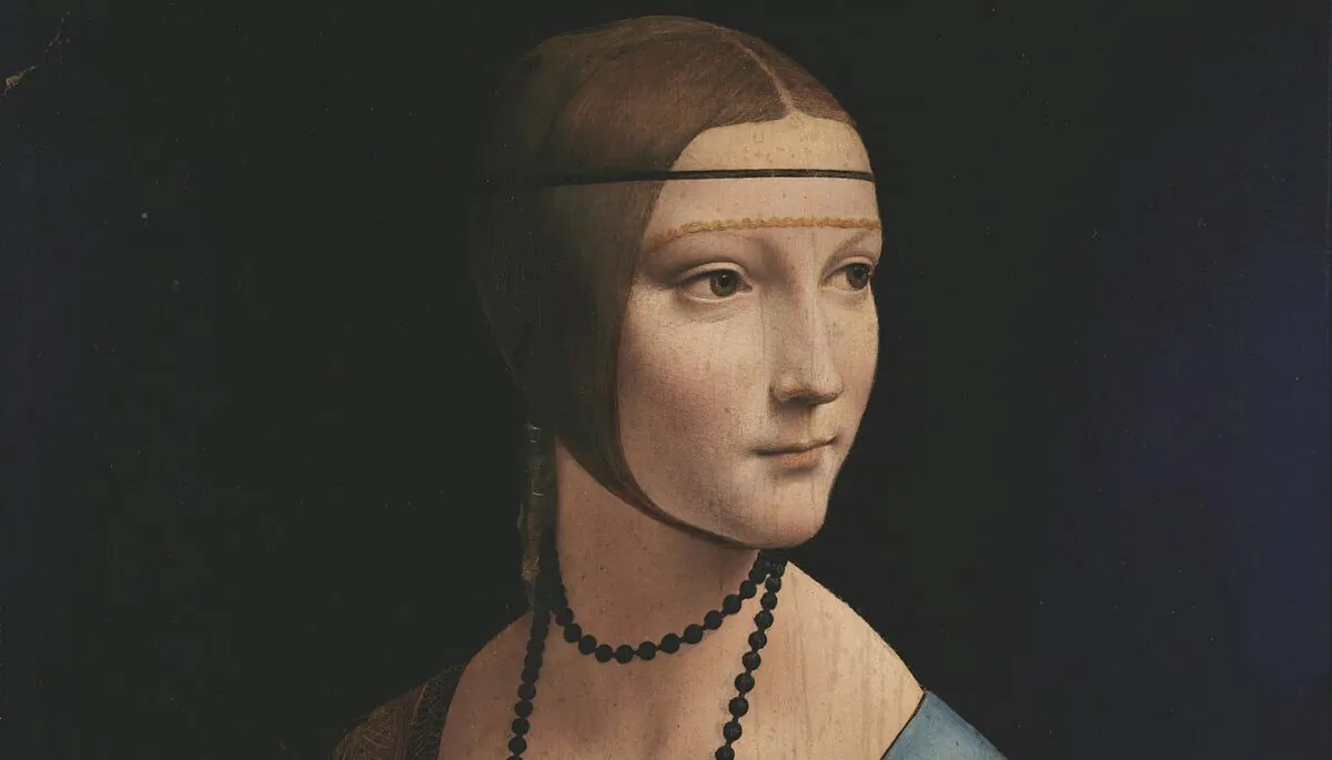 A detail of “Lady With an Ermine (Portrait of Cecilia Gallerani),” circa 1490, by Leonardo da Vinci. Oil and distemper (paint that uses vegetable glue or animal glue, but not egg, as a binder) on panel; 21 inches by 15 1/2 inches. National Museum, Krakow, Poland. (Public Domain)