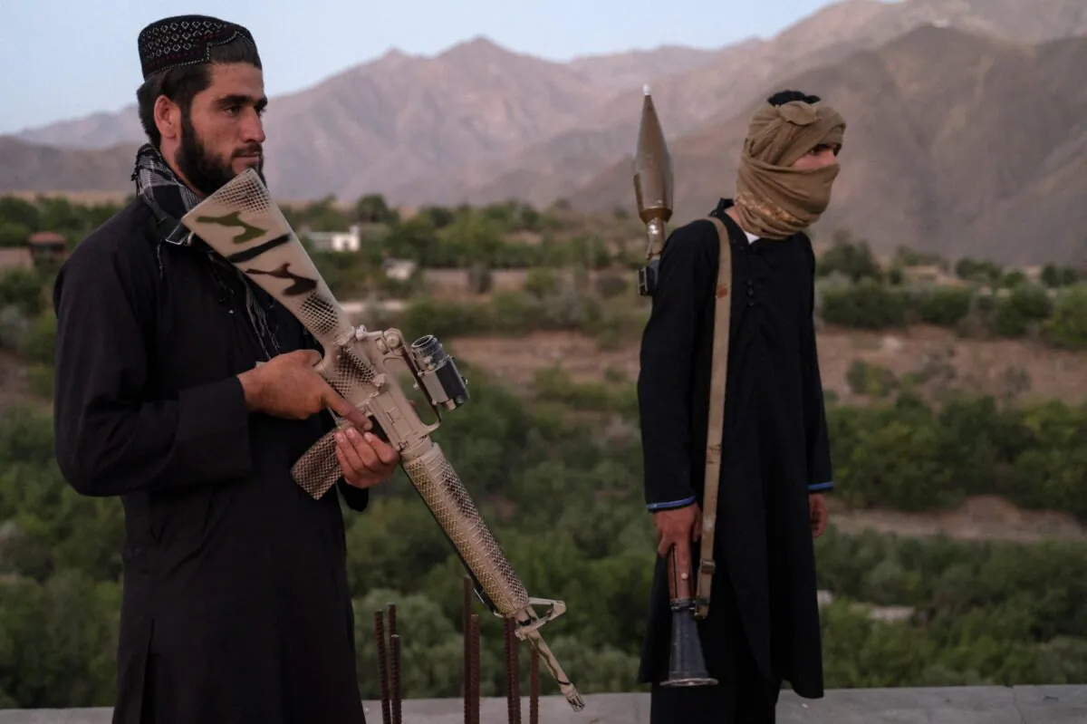 Taliban extremists keeping a watch at an outpost in Tawakh Village of Anaba district, Panjshir Province, Afghanistan, on July 8, 2022. (Wakil Khosar/AFP via Getty Images)
