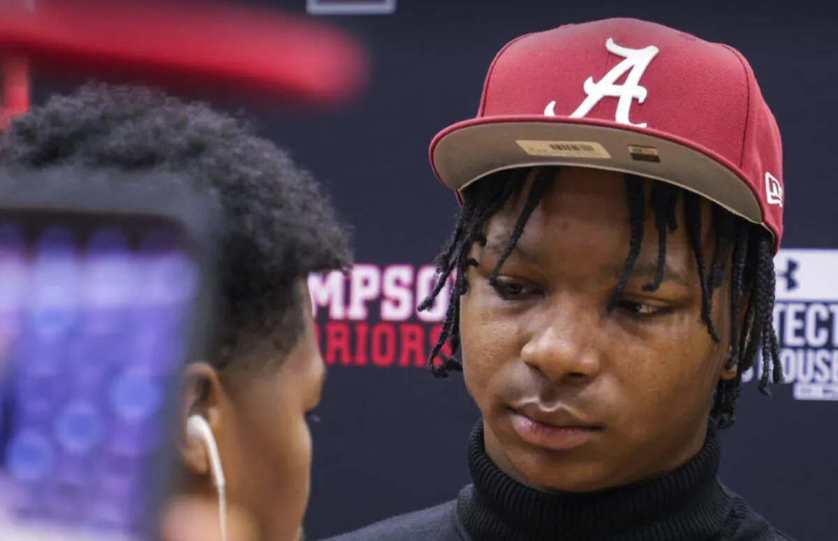 Tony Mitchell appears during a scholarship signing ceremony at Thompson High School in Alabaster, Ala., on Dec. 21, 2022. (Dennis Victory/AL.com)