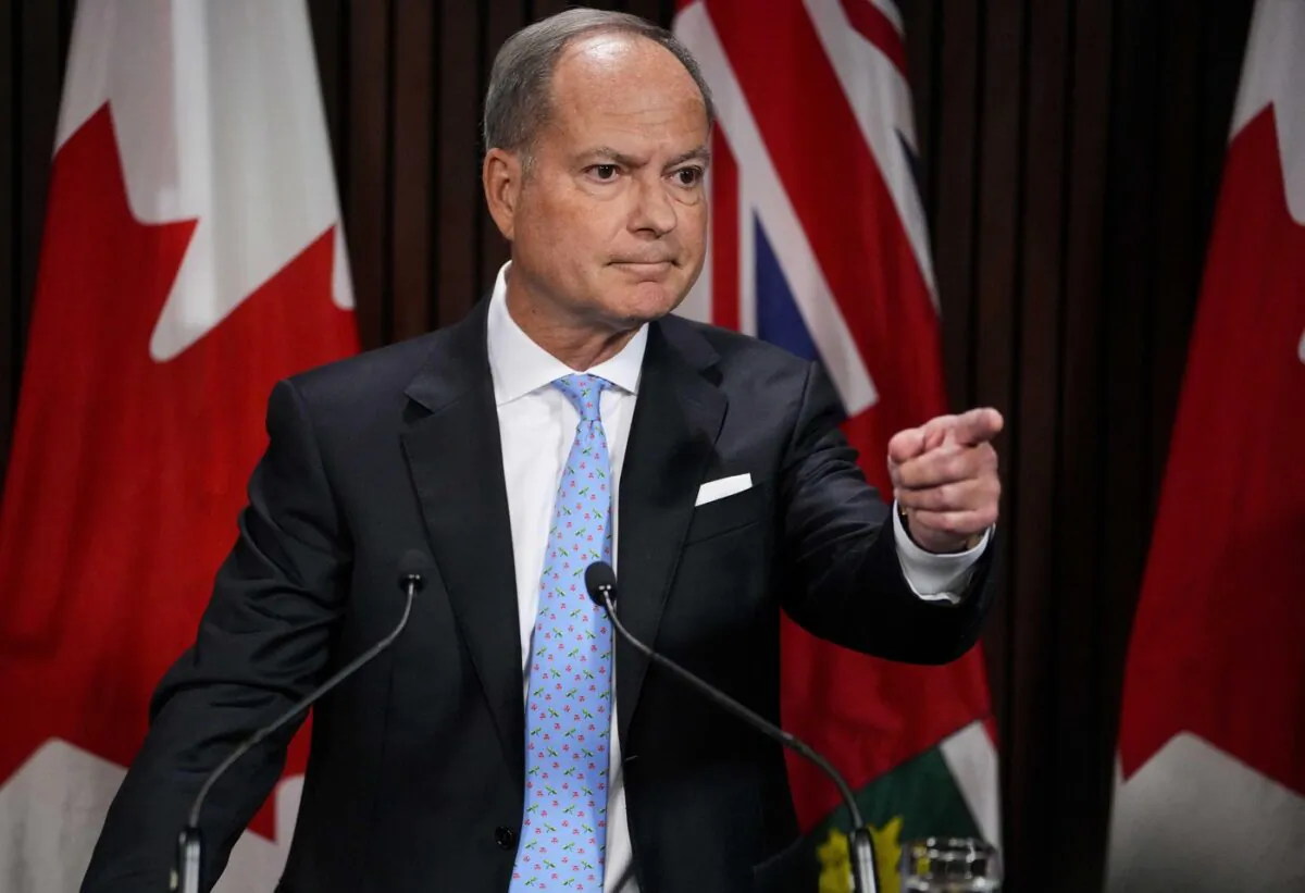 Ontario Finance Minister Peter Bethlenfalvy speaks to the media at Queen's Park in Toronto on August 9, 2022. (The Canadian Press/Andrew Lahodynskyj)