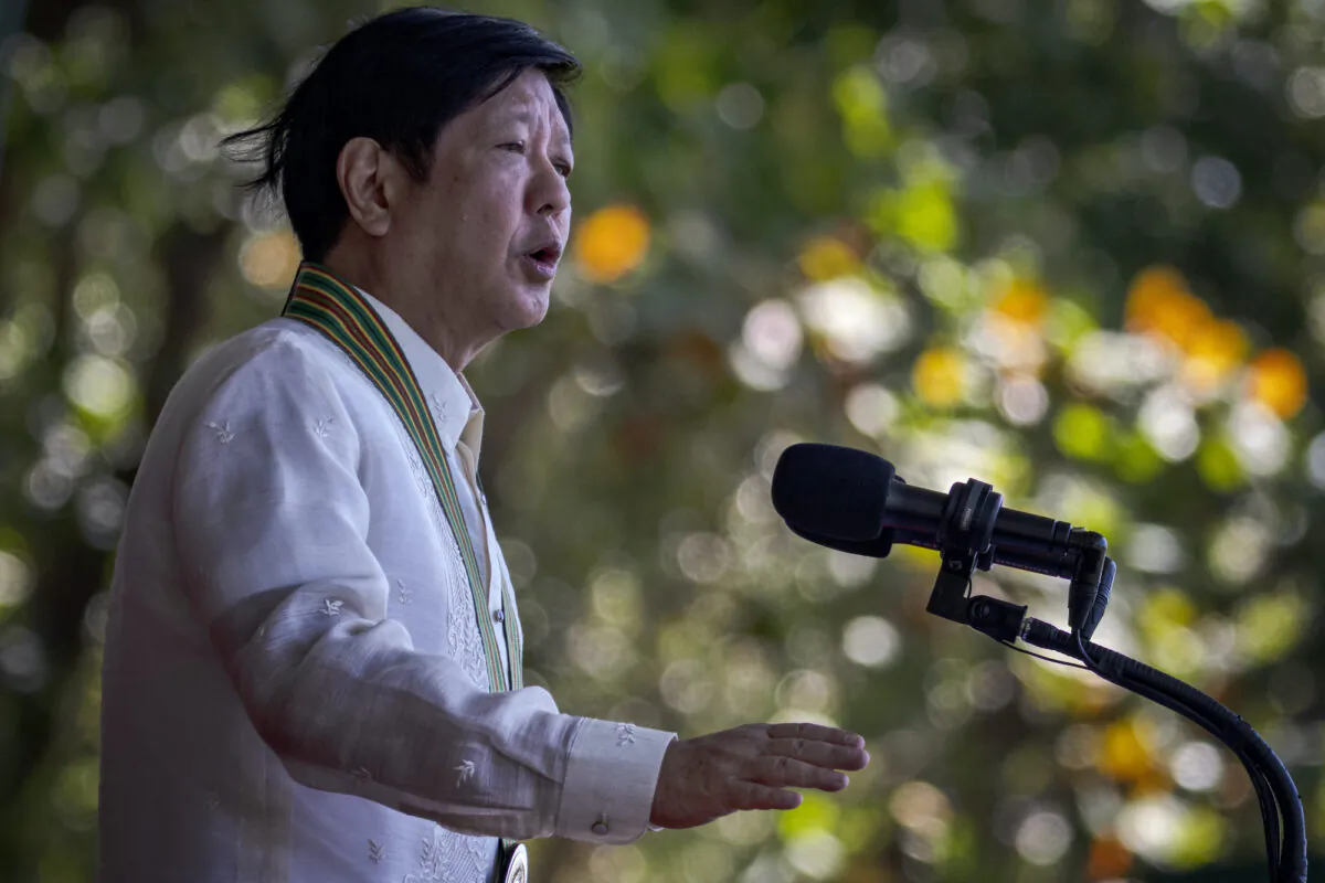 Philippine President Ferdinand Marcos Jr. speaks during the 126th founding anniversary of the Philippine Army at Fort Bonifacio in Taguig, Metro Manila, Philippines, on March 22, 2023. (Ezra Acayan/Getty Images)