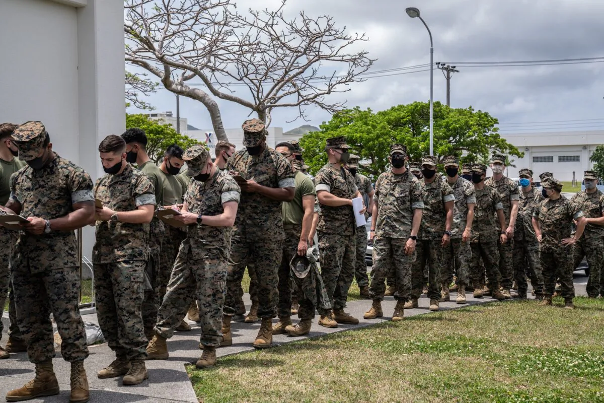 U.S. Marines in Kin, Japan, in an undated image. (Carl Court/file/Getty Images)