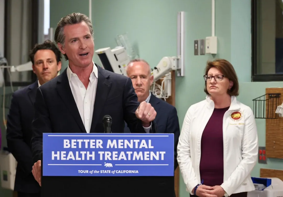California Gov. Gavin Newsom announces a proposed 2024 ballot initiative to treat people at risk of homelessness and with mental illness and drug addiction across the state at Alvarado Hospital in San Diego on March 19, 2023. (Courtesy of Office of Governor Gavin Newsom)