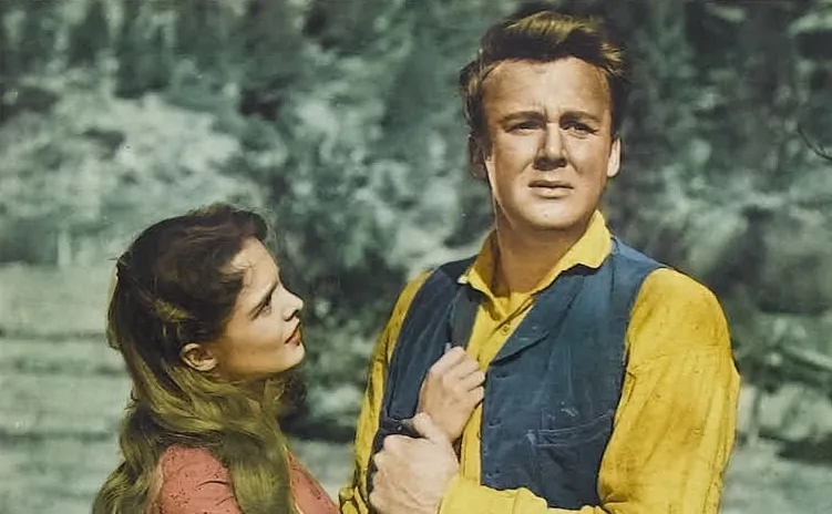 Van Johnson and Janet Leigh in a lobby card for "The Romance of Rosy Ridge" from 1947. (MovieStillsDB)