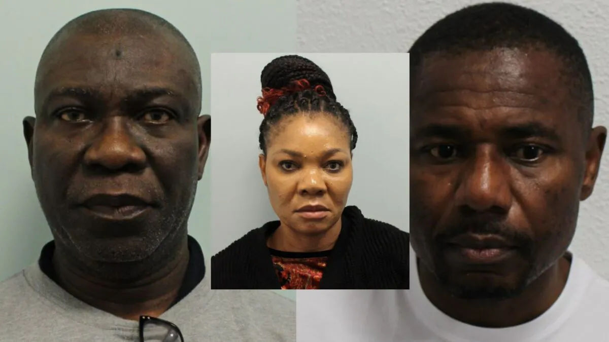 Undated images of Nigerian senator Ike Ekweremadu (L), his wife Beatrice (C), and middleman Obinna Obeta (R), who were all convicted after an organ harvesting trial at the Old Bailey in London on March 23, 2023. (Metropolitan Police)