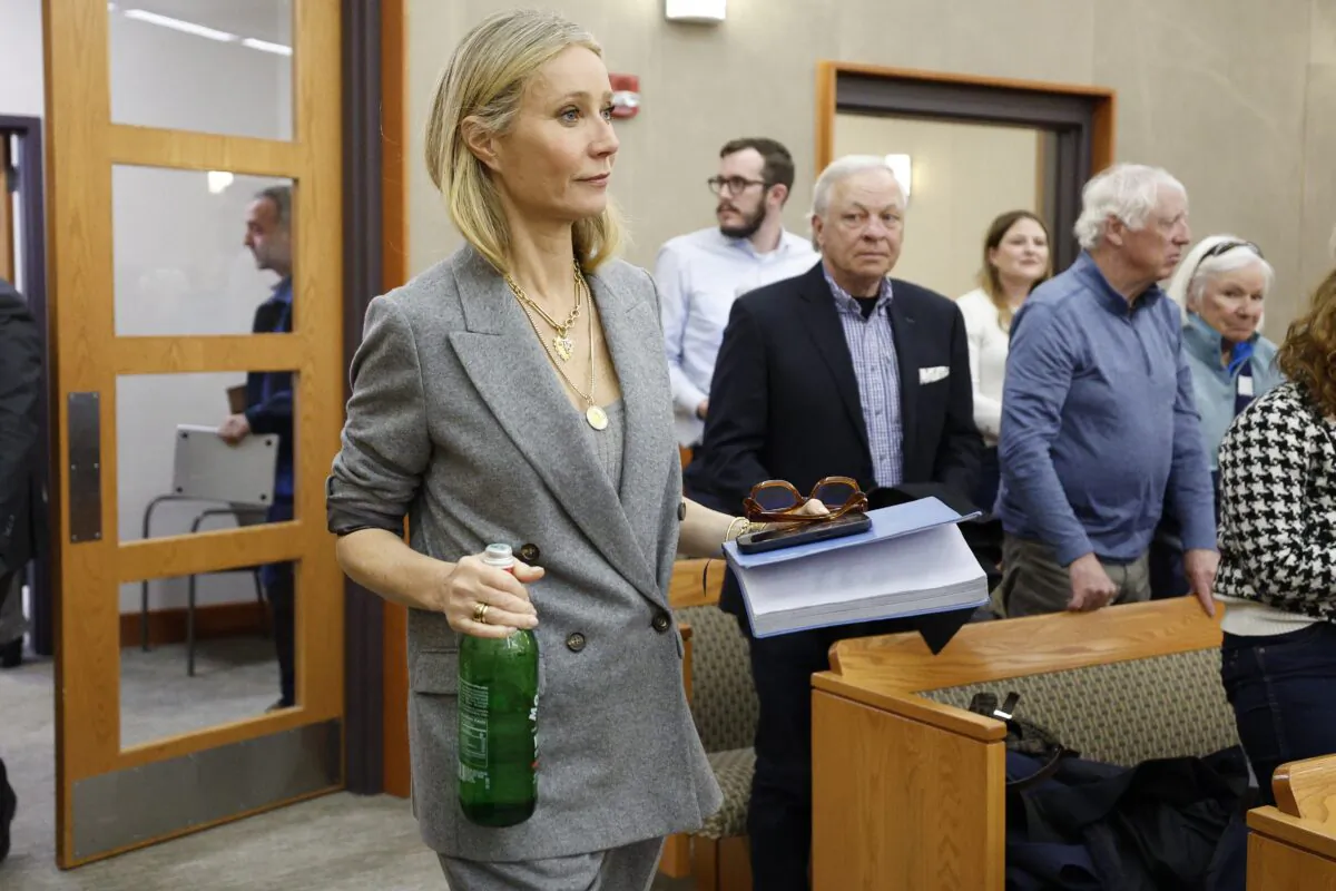 Gwyneth Paltrow enters the courtroom after a lunch break in her trial, in Park City, Utah, on March 23, 2023. (Jeff Swinger/AP Photo, Pool)