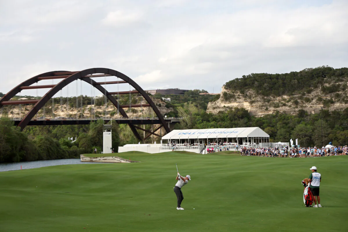 Rory McIlroy of Northern Ireland plays his shot on the 12th hole during day two of the World Golf Championships-Dell Technologies Match Play at Austin Country Club in Austin, Texas, on March 23, 2023. (Harry How/Getty Images)