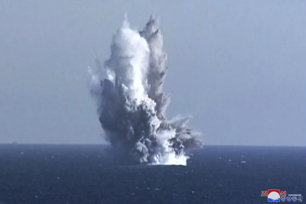 This photo provided by the North Korean regime, shows what it says is an underwater blast of test warhead loaded to an unmanned underwater nuclear attack craft "Haeil" during an exercise around Hongwon Bay in waters off North Korea's eastern coast on March 23, 2023. Independent journalists were not given access to cover the event depicted in this image. The content of this image is as provided and cannot be independently verified. (Korean Central News Agency/Korea News Service via AP)