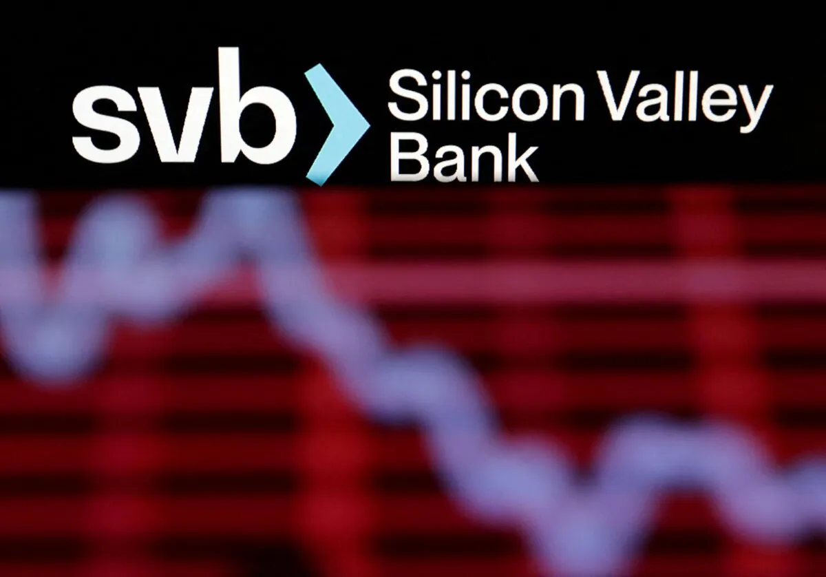SVB (Silicon Valley Bank) logo and decreasing stock graph are seen in this illustration taken on March 19, 2023. (Dado Ruvic/Reuters)
