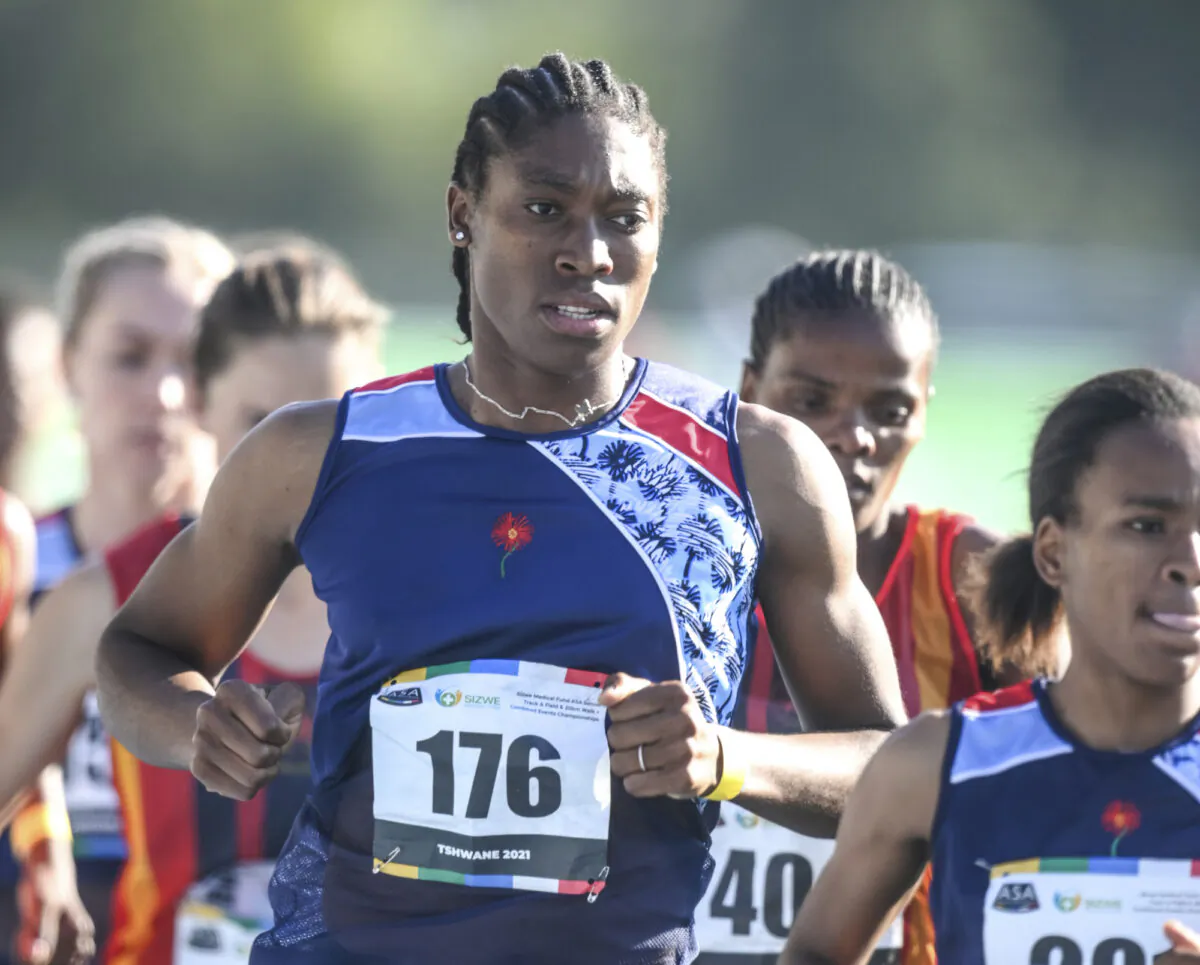 South African long distance athlete Caster Semenya is on route to winning the 5,000 meters at the South African national championships in Pretoria, South Africa, on April 15, 2021. (Christiaan Kotze/AP Photo)