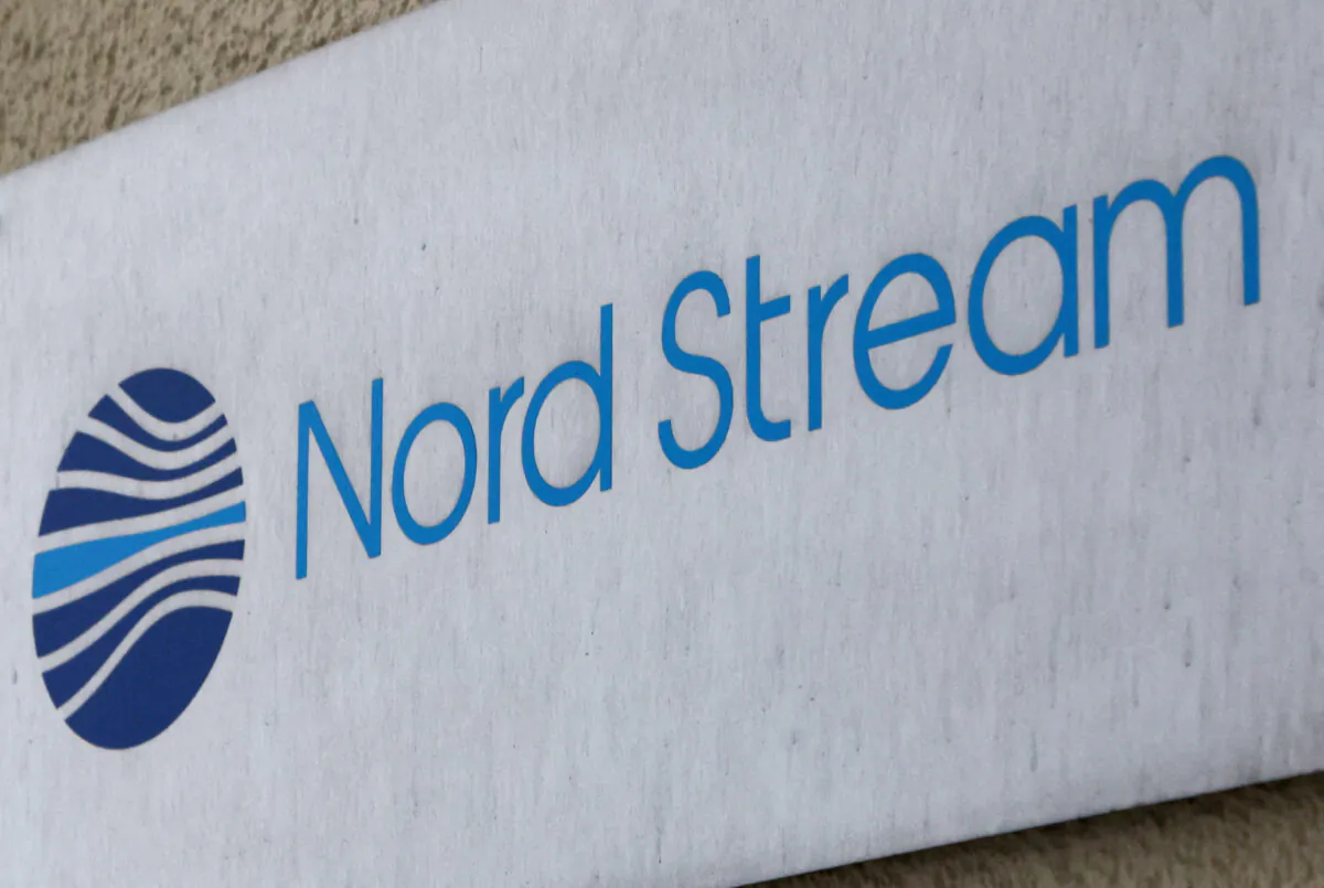 The logo of Nord Stream AG is seen at an office building in the town of Vyborg, Leningrad Region, Russia, on Aug. 22, 2022. (Anton Vaganov/Reuters)