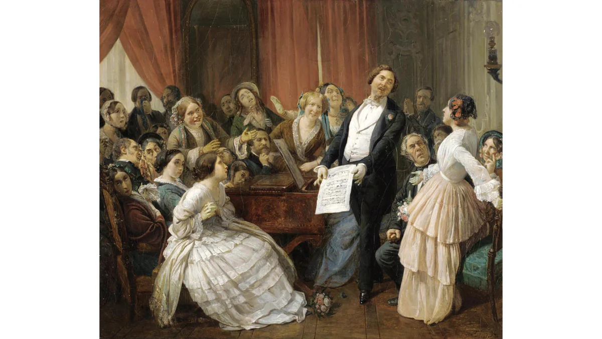 Dietrich Fischer-Dieskau had one of the most remarkable voices of the 20th century. "Triumph of a Tenor at a Musical Matinee," circa 1850, by Francois-Auguste Biard. Private Collection. (Public Domain)