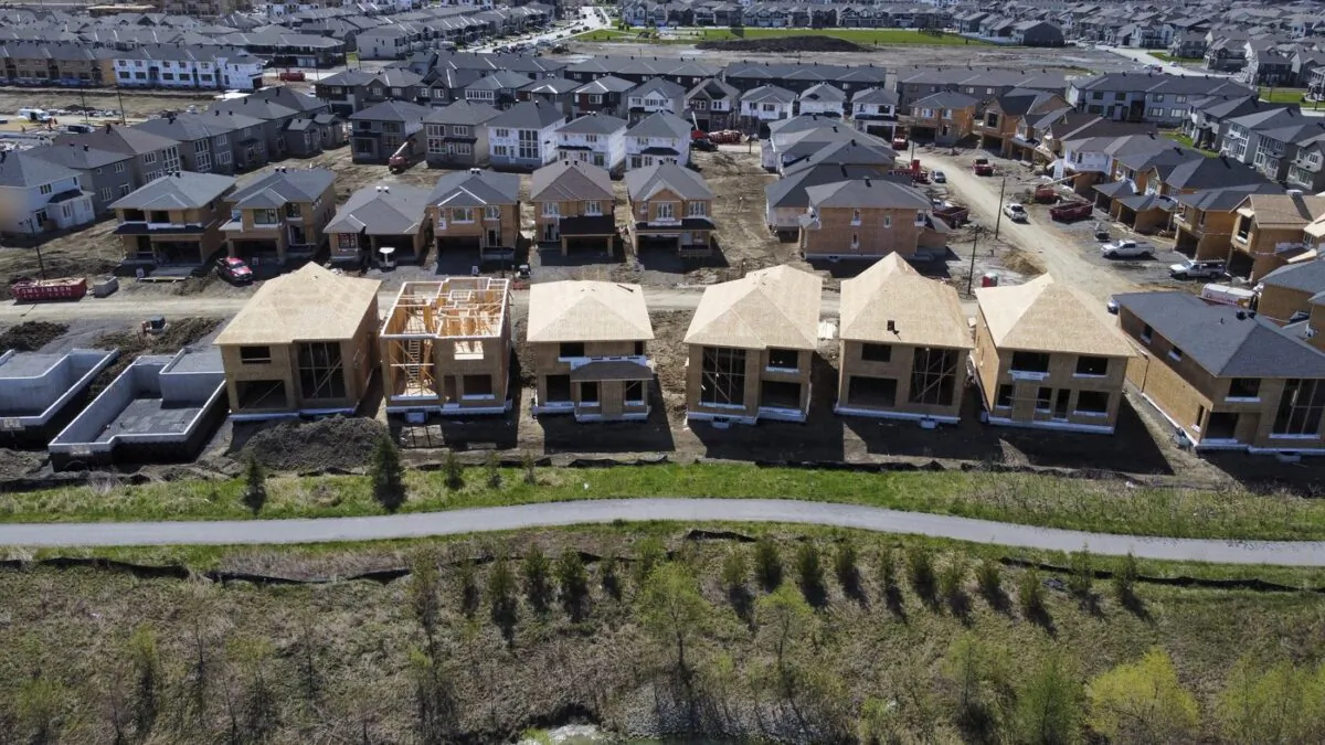 New homes are built in a housing construction development in the west-end of Ottawa on May 6, 2021. (The Canadian Press/Sean Kilpatrick)
