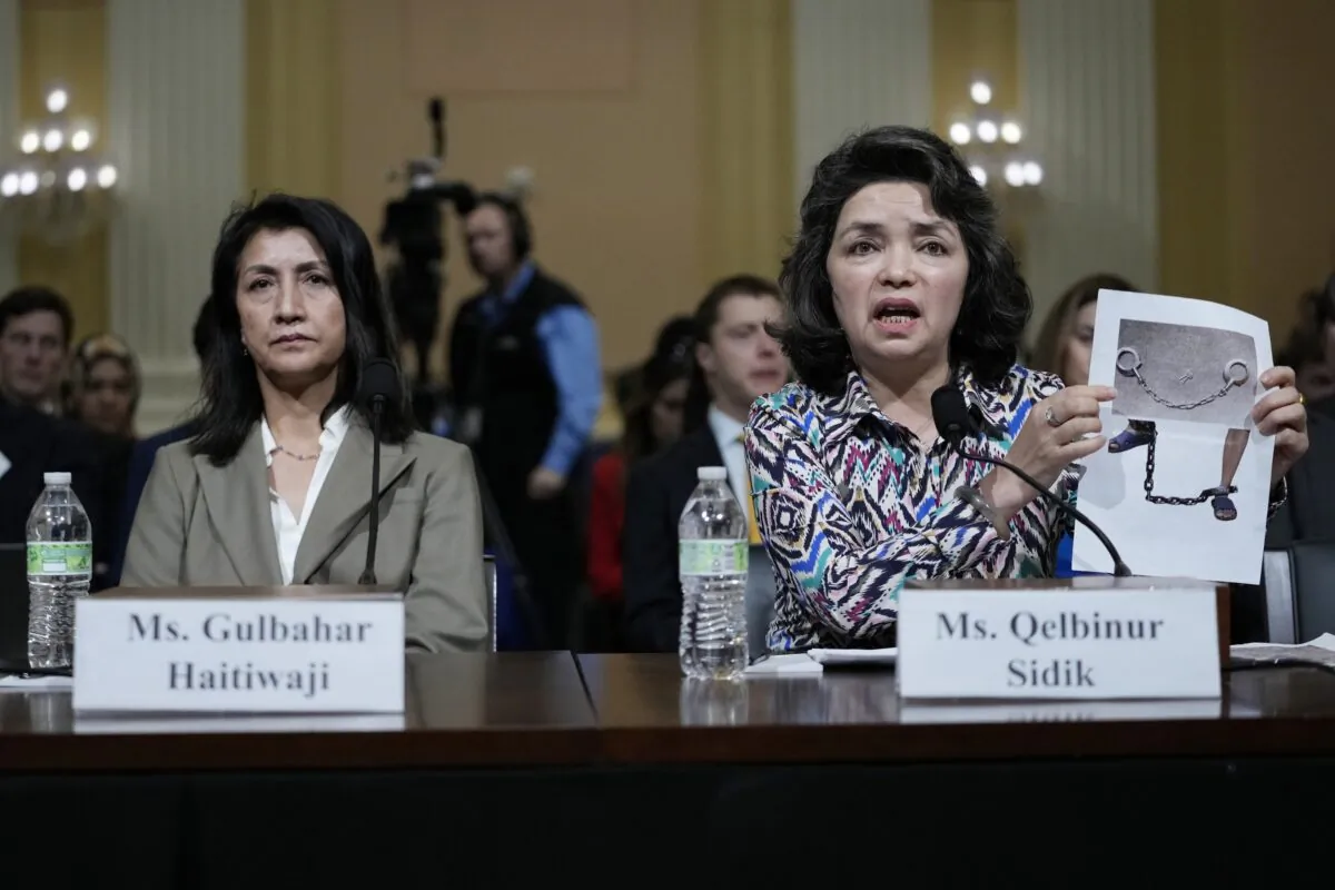 Gulbahar Haitiwaji (L), a Uyghur who wrote a book about what she experienced while held in two “re-education” camps and police stations for more than two years, and Qelbinur Sidik (R), a member of China's ethnic Uzbek minority who was forced to teach Chinese in separate detention facilities for Uyghur men and women, testify during a special House committee hearing on the CCP on Capitol Hill in Washington on March 23, 2023. (Carolyn Kaster/AP Photo)