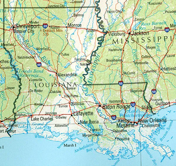 The map of Louisiana. (Perry Castaneda Library, University of Texas/United States Geological Survey [USGS])