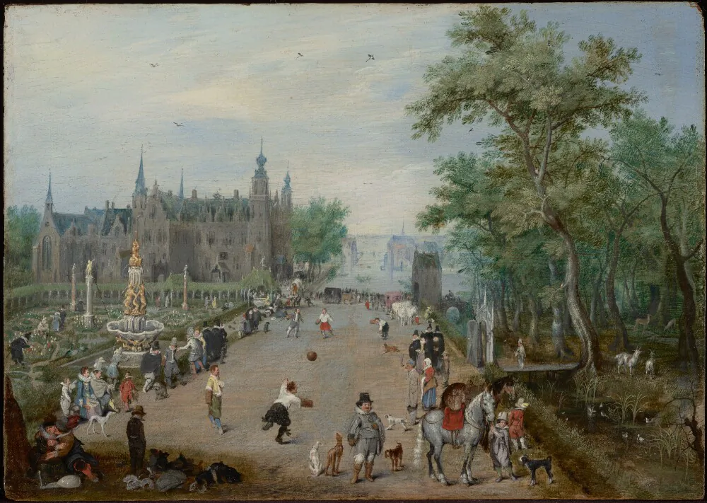 "Game of Handball With Country Palace in Background," 1614, by Adrean van der Venne. Getty Museum. (Public Domain)