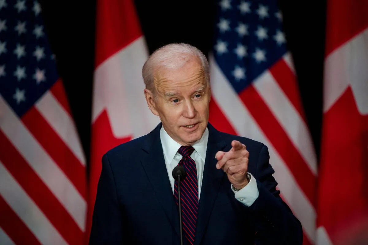 U.S. President Joe Biden speaks during a joint press conference with Canadian Prime Minister Justin Trudeau at the Sir John A. Macdonald Building in Ottawa, Canada, on March 24, 2023. (Andrej Ivanov/AFP via Getty Images)