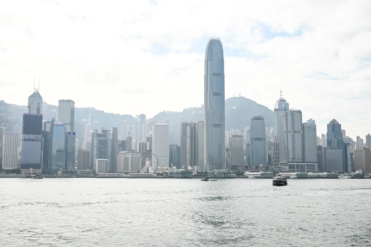 A view of central Hong Kong from the Wanchai to Tsim Sha Tsui ferry as it crossed the Victoria Harbour, on Jan. 14, 2023. (Bill Cox/The Epoch Times)