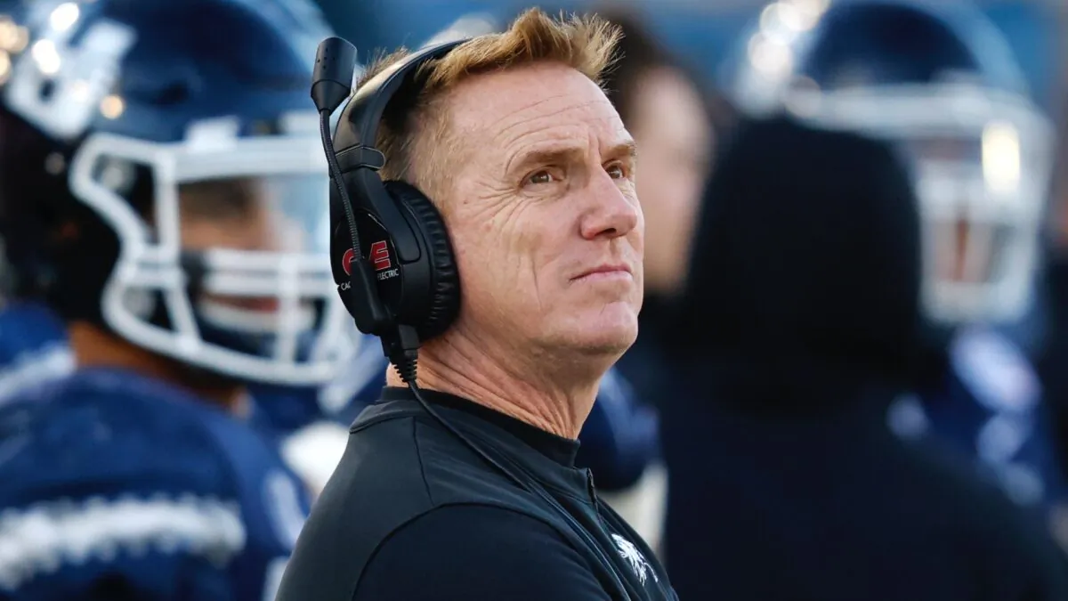 Head coach Blake Anderson of the Utah State Aggies looks on during action against the Memphis Tigers in the second half of the SERVPRO First Responder Bowl at Gerald J. Ford Stadium in Dallas, Texas, on Dec. 27, 2022. (Ron Jenkins/Getty Images)