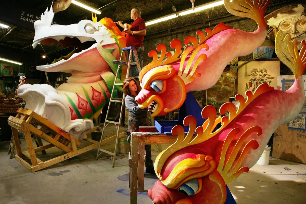 Artists at Mardi Gras World in New Orleans, Louisiana, put the finishing touches on a parade float. (Victor Block)
