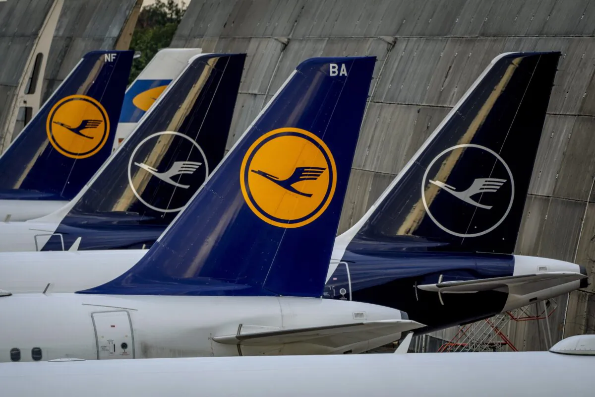 Lufthansa aircrafts are parked at the airport in Frankfurt, Germany, on Sept. 2, 2022. (Michael Probst/AP Photo)