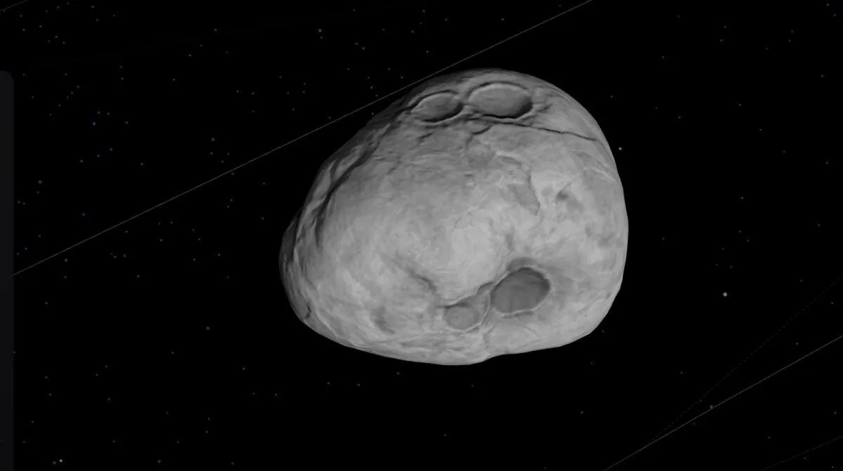 Screenshot of an animation of asteroid 2023 DZ2. (NASA)