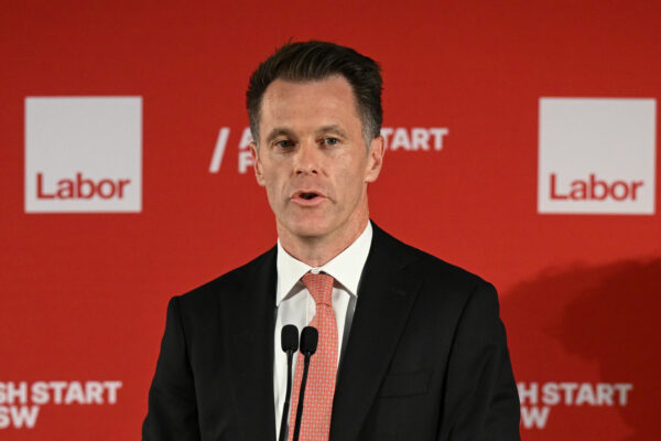 NSW Premier Chris Minns speaks during the NSW Labor reception in Sydney, Australia, on March 25, 2023. (AAP Image/Dean Lewins)