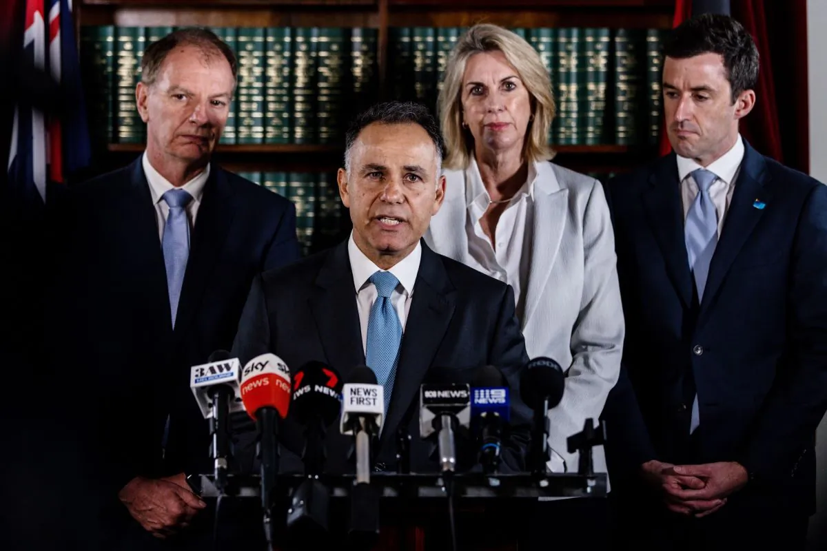 Victorian Opposition Leader Giovanni Pesutto addresses the media at the Parliament of Victoria in Melbourne in Australia, on March 27, 2023. (AAP Image/Diego Fedele)