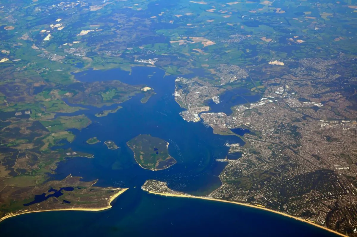 An aerial view of poole harbour in dorset perched on the edge of world famous jurassic coast in this undated image. (Alamy Stock Photo/PA)