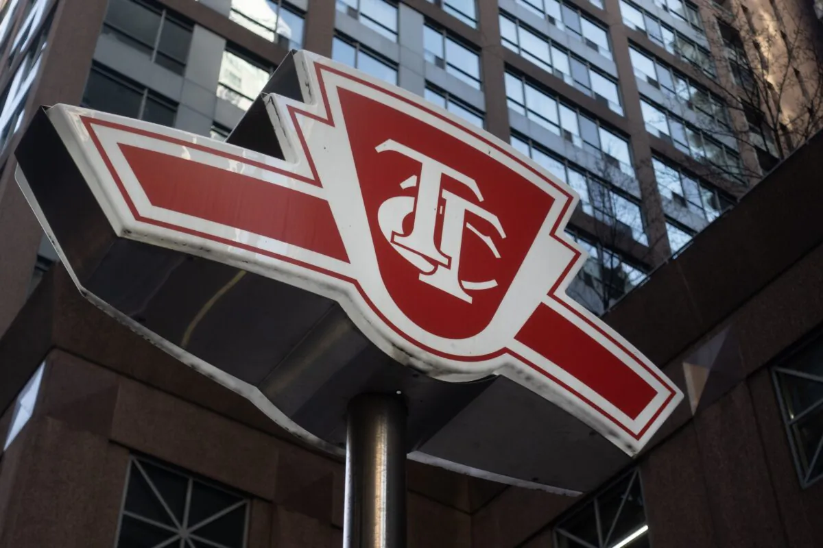 A Toronto Transit Commission sign is shown at a downtown Toronto subway stop on Jan. 31, 2023. (The Canadian Press/Graeme Roy)