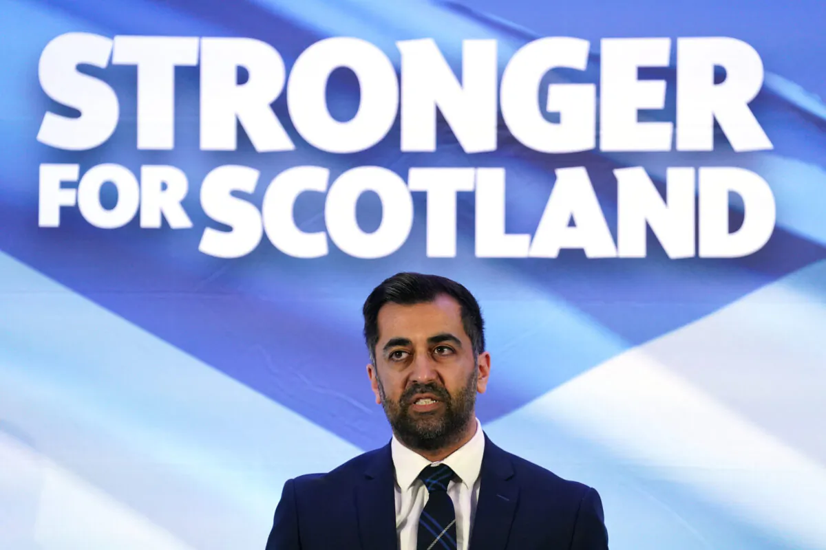 Humza Yousaf speaking at Murrayfield Stadium in Edinburgh, after it was announced that he is the new Scottish National Party leader, and will become the next first minister of Scotland, on March 27, 2023. (PA Media) 