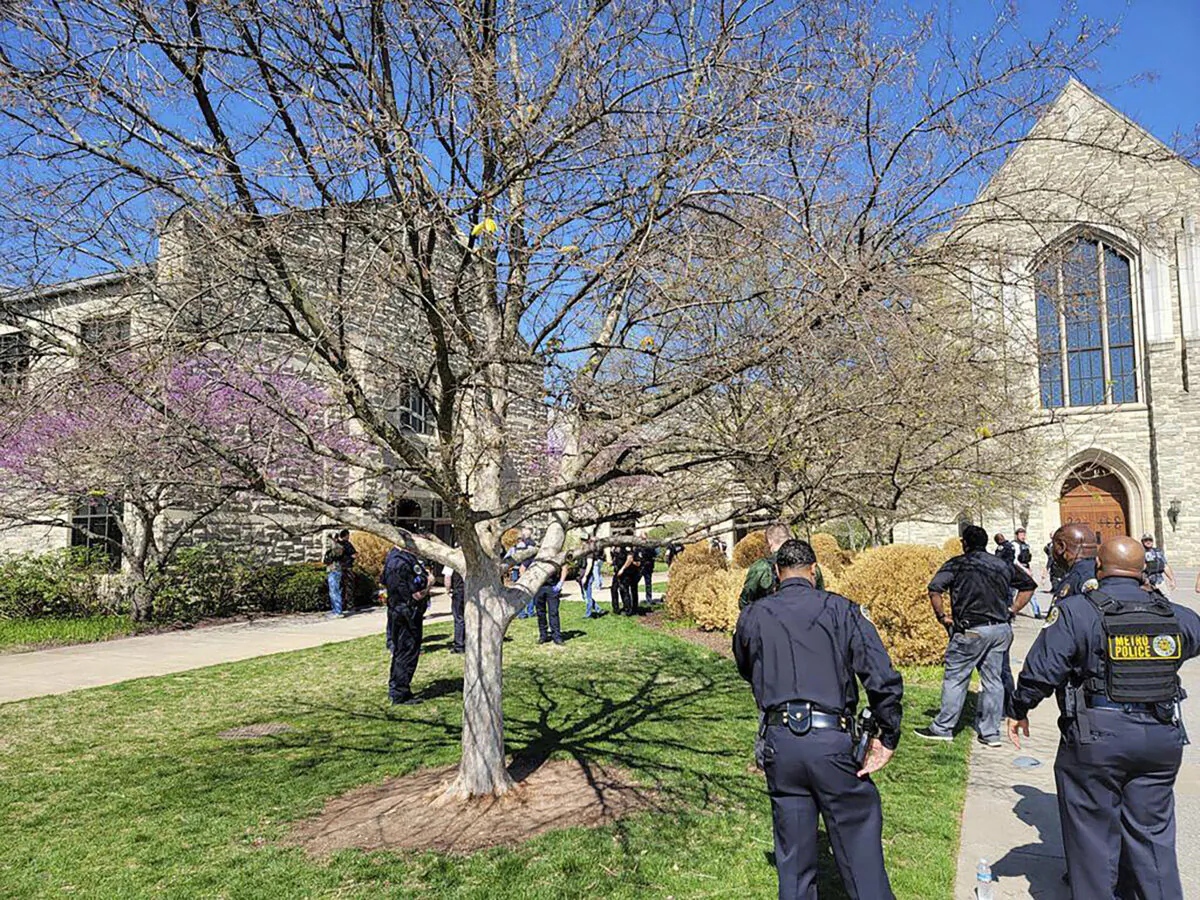 Officers at an active shooter event that took place at Covenant School, Covenant Presbyterian Church, in Nashville, Tenn., on March 27, 2023. (Metro Nashville Police Department via AP)