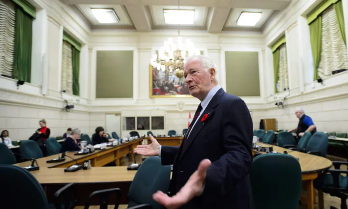 Former governor general David Johnston appears before a Commons committee reviewing his nomination as elections debates commissioner, on Parliament Hill in Ottawa on Nov. 6, 2018. (The Canadian Press/Sean Kilpatrick)