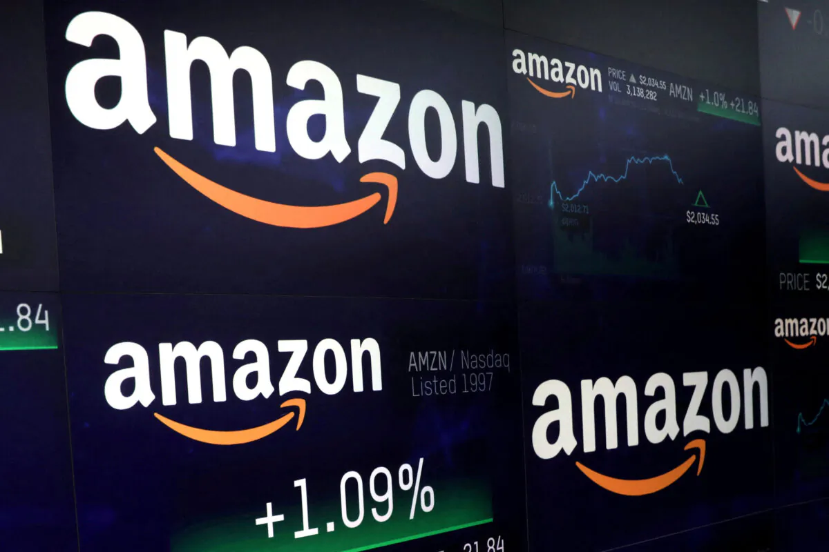 The Amazon.com logo and stock price information on screens at the Nasdaq Market Site in New York on Sept. 4, 2018. (Mike Segar/Reuters)