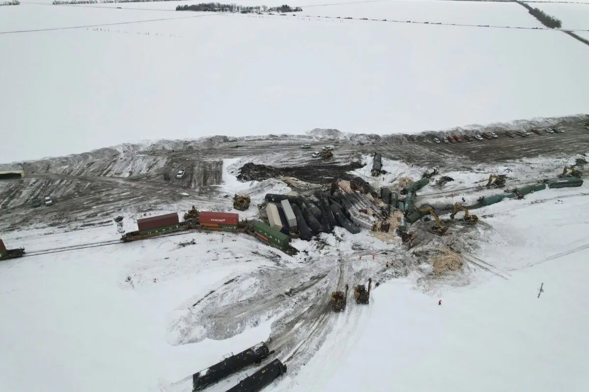 A Canadian Pacific train derailed in rural North Dakota on March 26, 2023. (Joshua Henderson via AP)