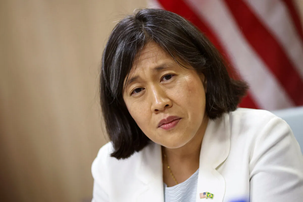U.S. Trade Representative Katherine Tai speaks in Brasilia, Brazil, on March 8, 2023. (Adriano Machado/Reuters)