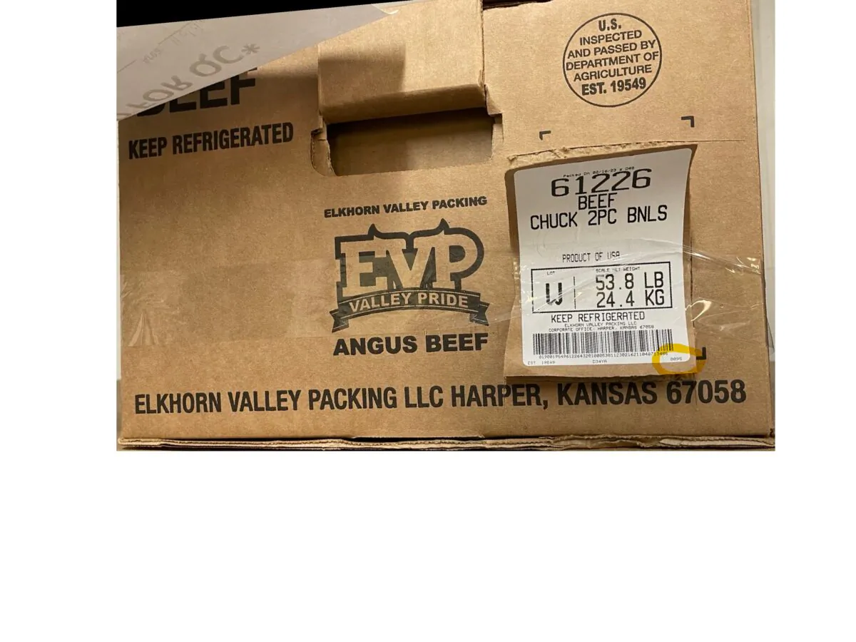 A photo of the beef chuck impacted by the voluntary recall. (Courtesy of USDA)