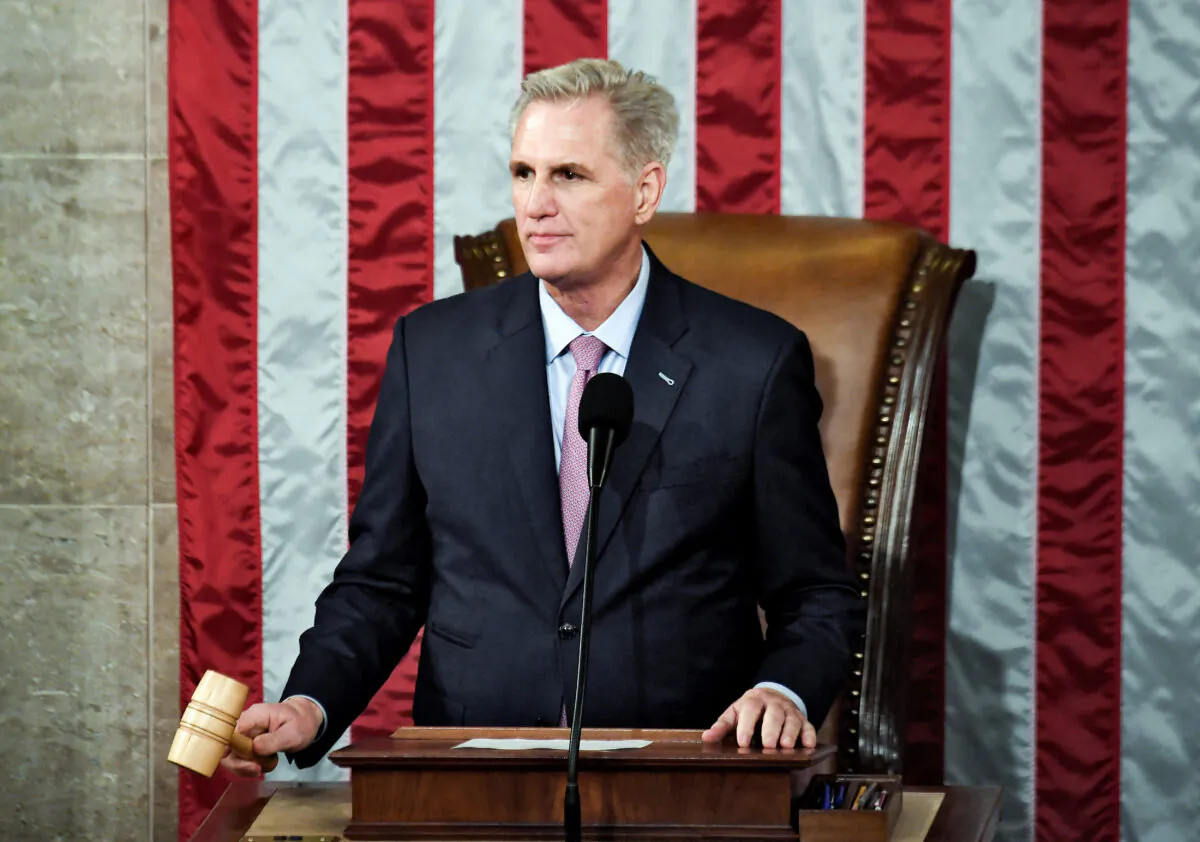 Newly elected Speaker of the US House of Representatives Kevin McCarthy holds the gavel after he was elected on the 15th ballot at the US Capitol in Washington, DC, on Jan. 7, 2023. (Olivier Douliery/AFP via Getty Images)