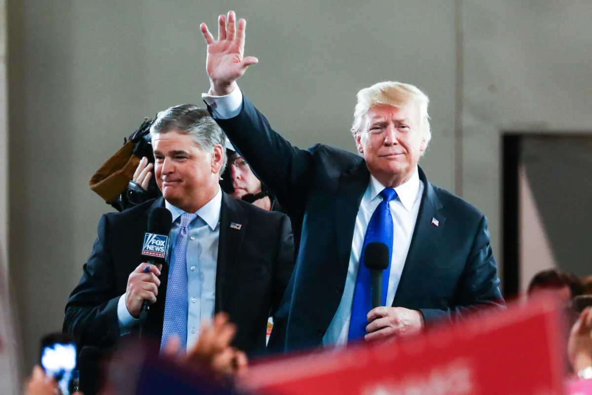 President Donald Trump at an interview with Fox News' Sean Hannity before a Make America Great Again rally in Las Vegas, Nev., Sept. 20, 2018. (Charlotte Cuthbertson/The Epoch Times)