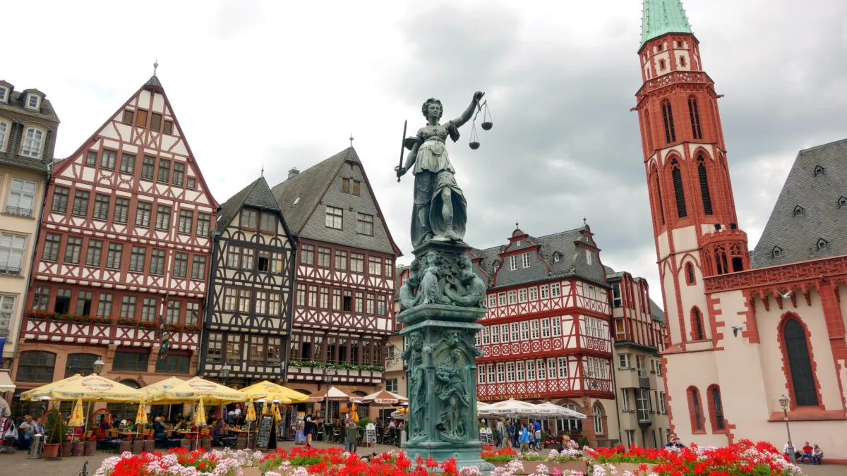 Frankfurt's Romerberg Square looks old, but the half-timbered buildings were rebuilt in 1983, four decades after bombs destroyed the originals during World War II.