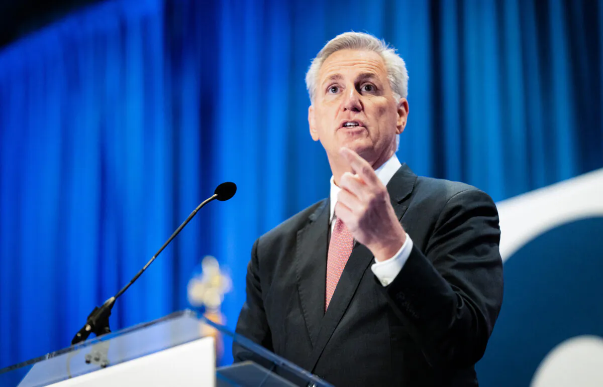 House Speaker Kevin McCarthy speaks in Sacramento, Calif., on March 11, 2023. (John Fredricks/The Epoch Times)