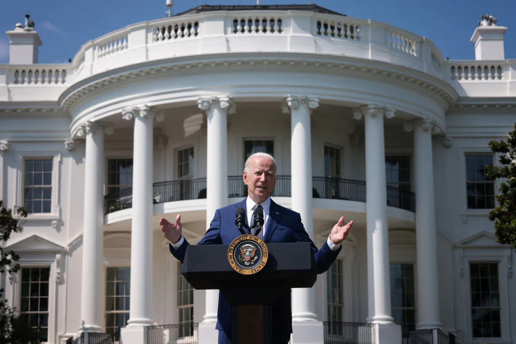 President Joe Biden delivers remarks during an event on the South Lawn of the White House in Washington on Aug. 5, 2021. (Win McNamee/Getty Images)