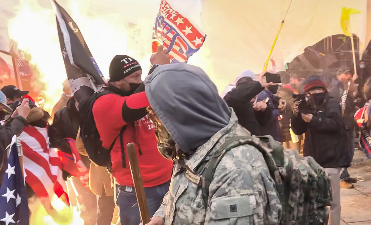 A munition detonates at protesters' feet on the west front of the U.S. Capitol on Jan. 6, 2021. (Courtesy of Steve Baker)