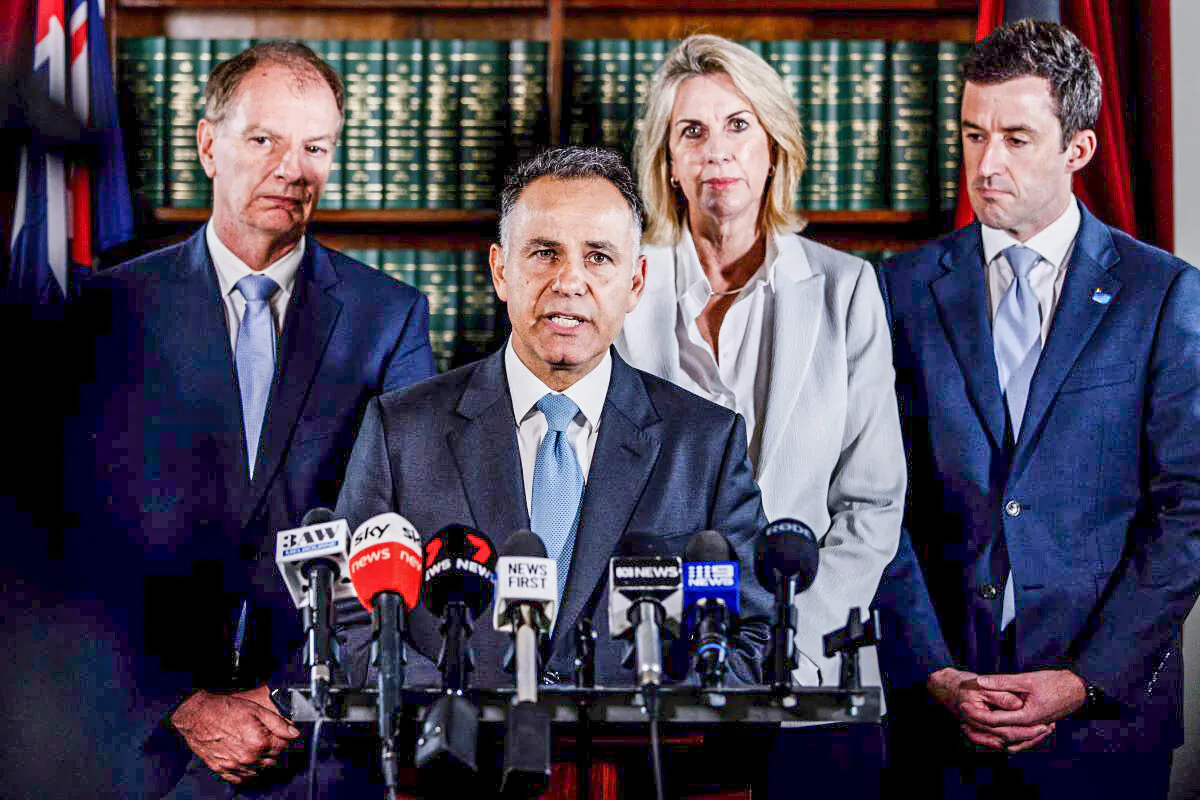 Victorian Opposition Leader Giovanni Pesutto addresses the media at the Parliament of Victoria in Melbourne in Australia, on March 27, 2023. (AAP Image/Diego Fedele)